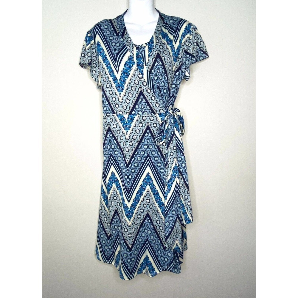 Everly Grey Blue Chevron Kathy Wrap Dress XL ~